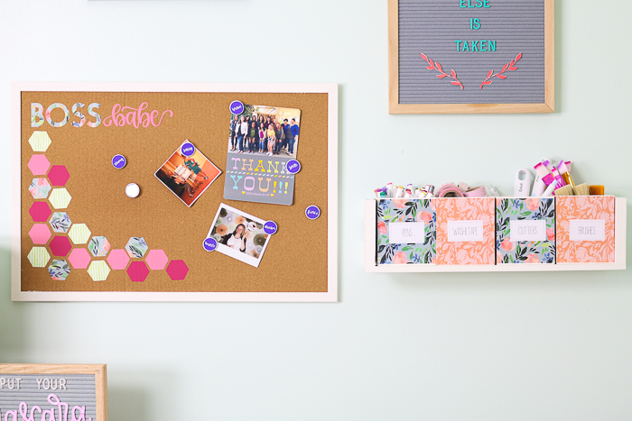 Custom office organization ideas with your Cricut machine for a craft room or girl boss office