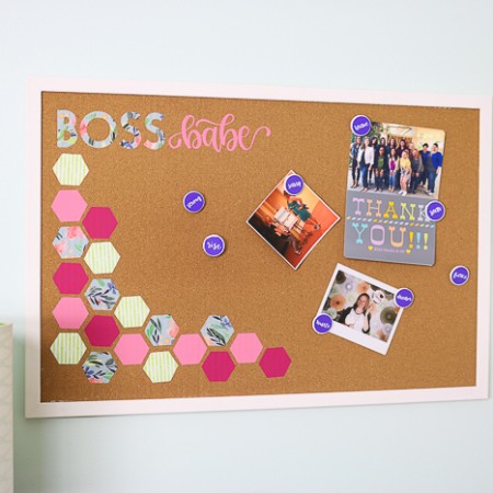 DIY framed cork board with the Cricut machine and heat transfer vinyl