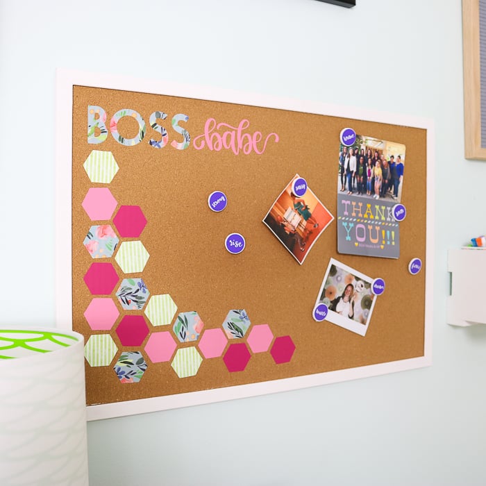 Cork board with heat transfer vinyl 