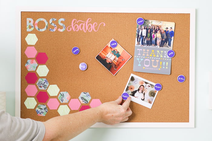 Making office decor with a Cricut machine including a DIY cork board