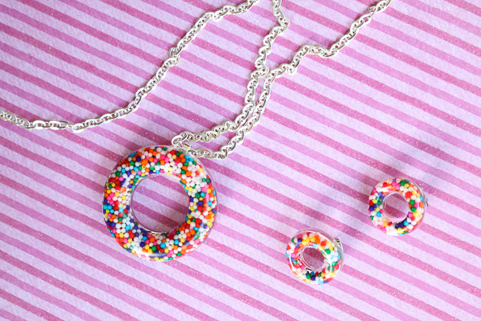 Make a DIY donut necklace and matching earrings with this tutorial.