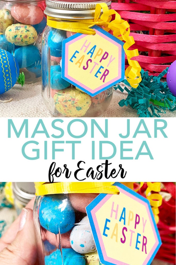 Make this Easter mason jar gift in minutes using the print then cut feature of your Cricut machine! A fun gift in a mini mason jar that everyone will love! #cricut #cricutmade #easter #masonjar