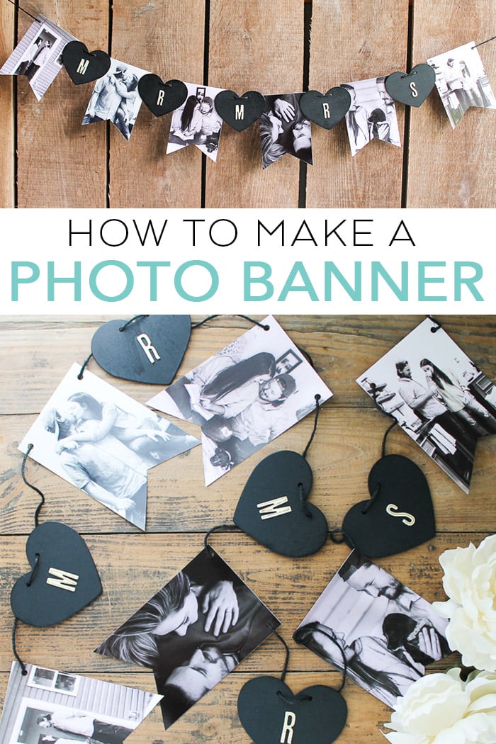 Learn how to make a banner with photos for a wedding or parties! Easy to make with a printable template to cut your photos! #wedding #diywedding #photos