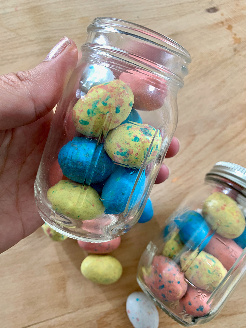 mini mason jar filled with Easter candy