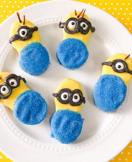 Minion cookies on a white plate