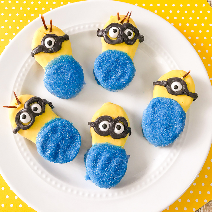 Minion cookies on a white plate