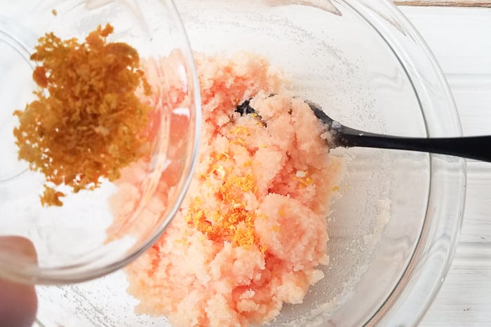 Adding zest to orange peel sugar scrub recipe
