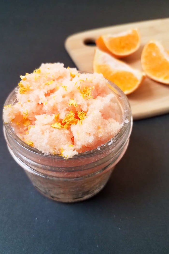 Giving orange zest sugar scrap as a gift in a mason jar.