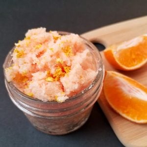 Sweet orange sugar scrub recipe that includes orange zest.