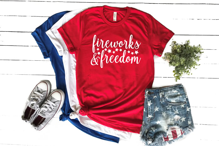 A patriotic SVG that says fireworks and freedom for your craft projects on your Cricut or Silhouette machine.