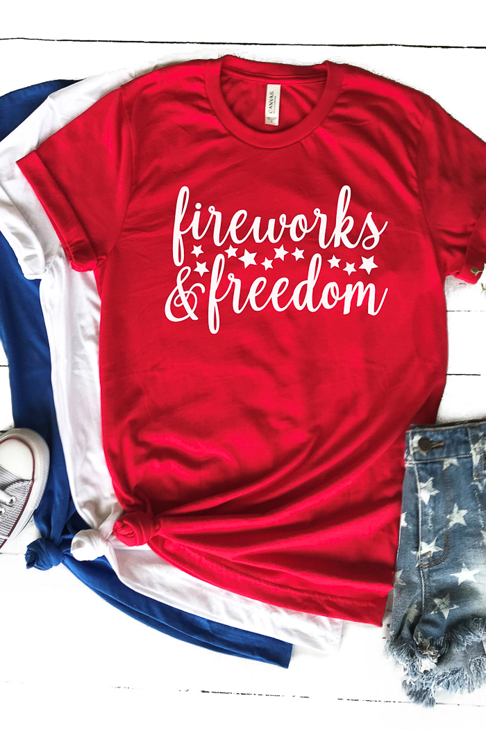 This freedom and fireworks patriotic SVG file is perfect for summer crafts like t-shirts!