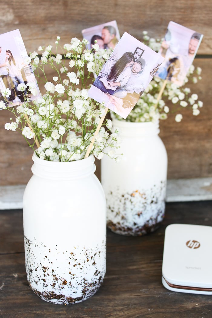 Picture holder table centerpieces made with the HP Sprocket.