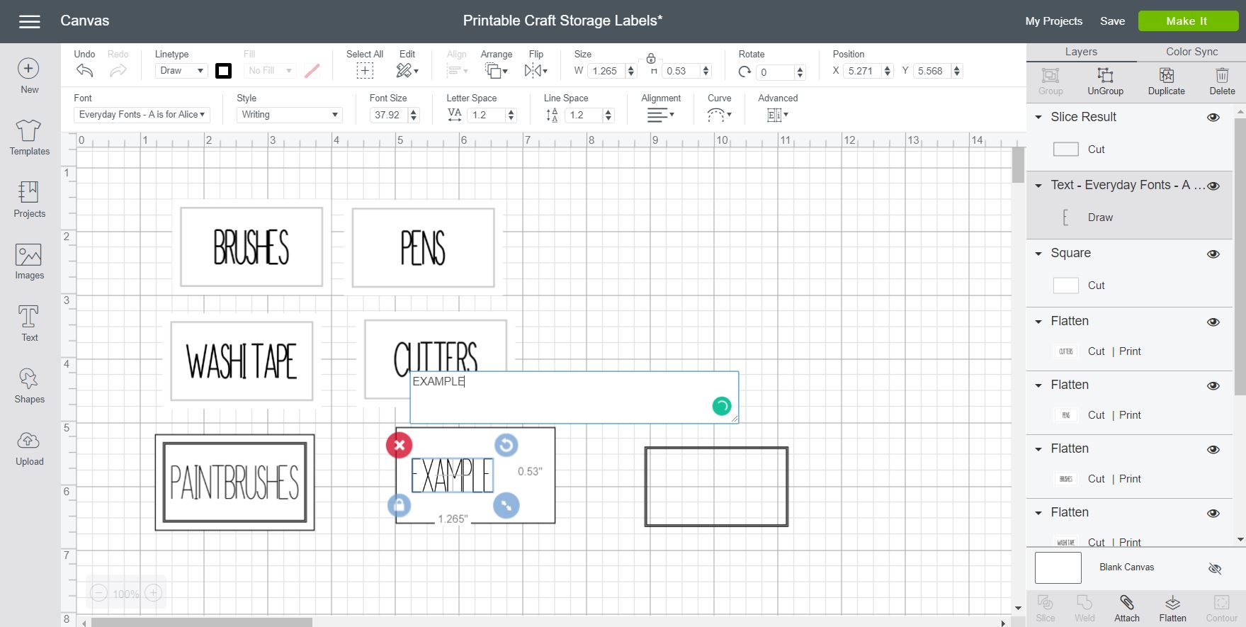 Making custom printed organizer labels with a Cricut machine.