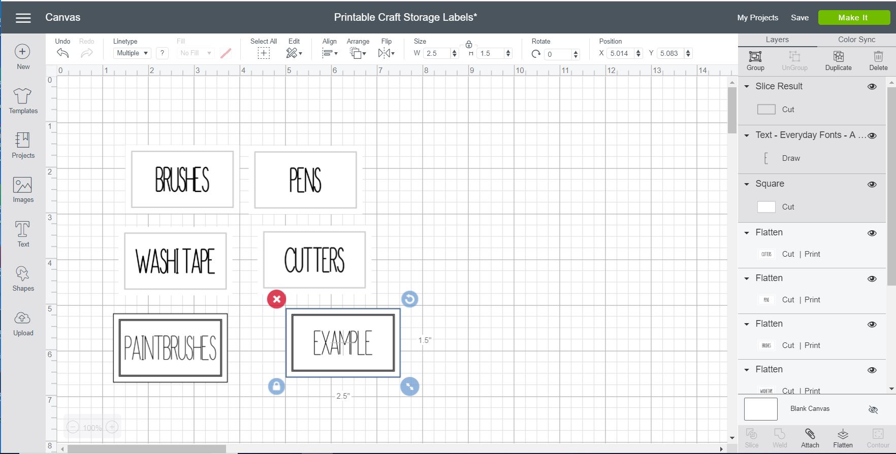 Making printable sticker labels in Cricut Design Space.