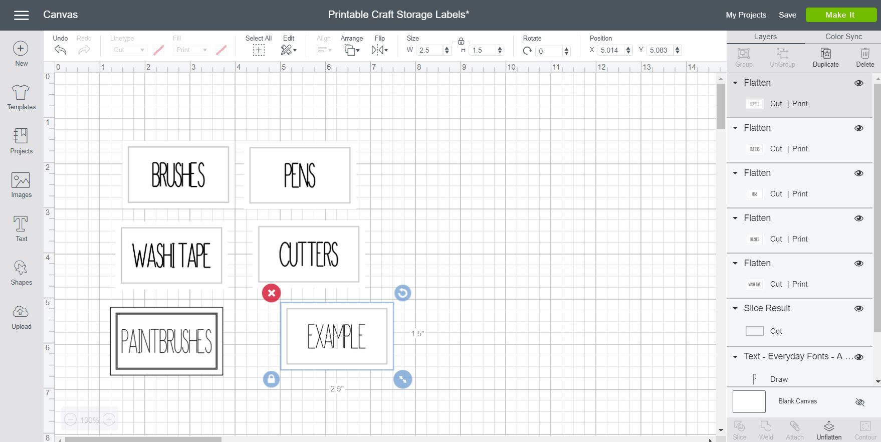 How to make printable organizer label stickers in Cricut Design Space.