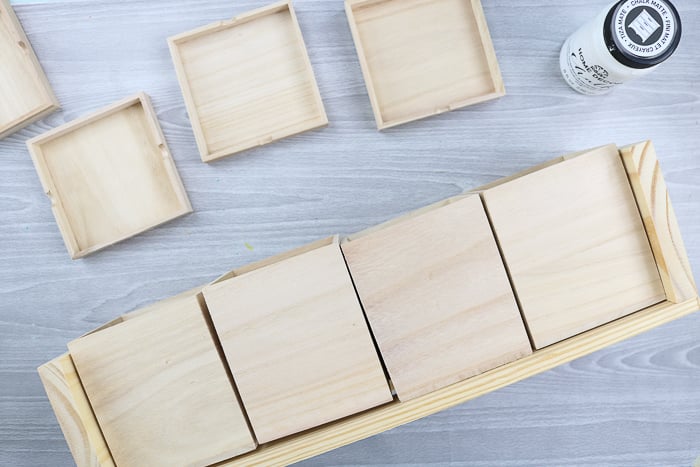 wood organizer shelf and boxes for craft project