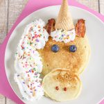 Unicorn shaped pancakes in minutes with this easy idea.