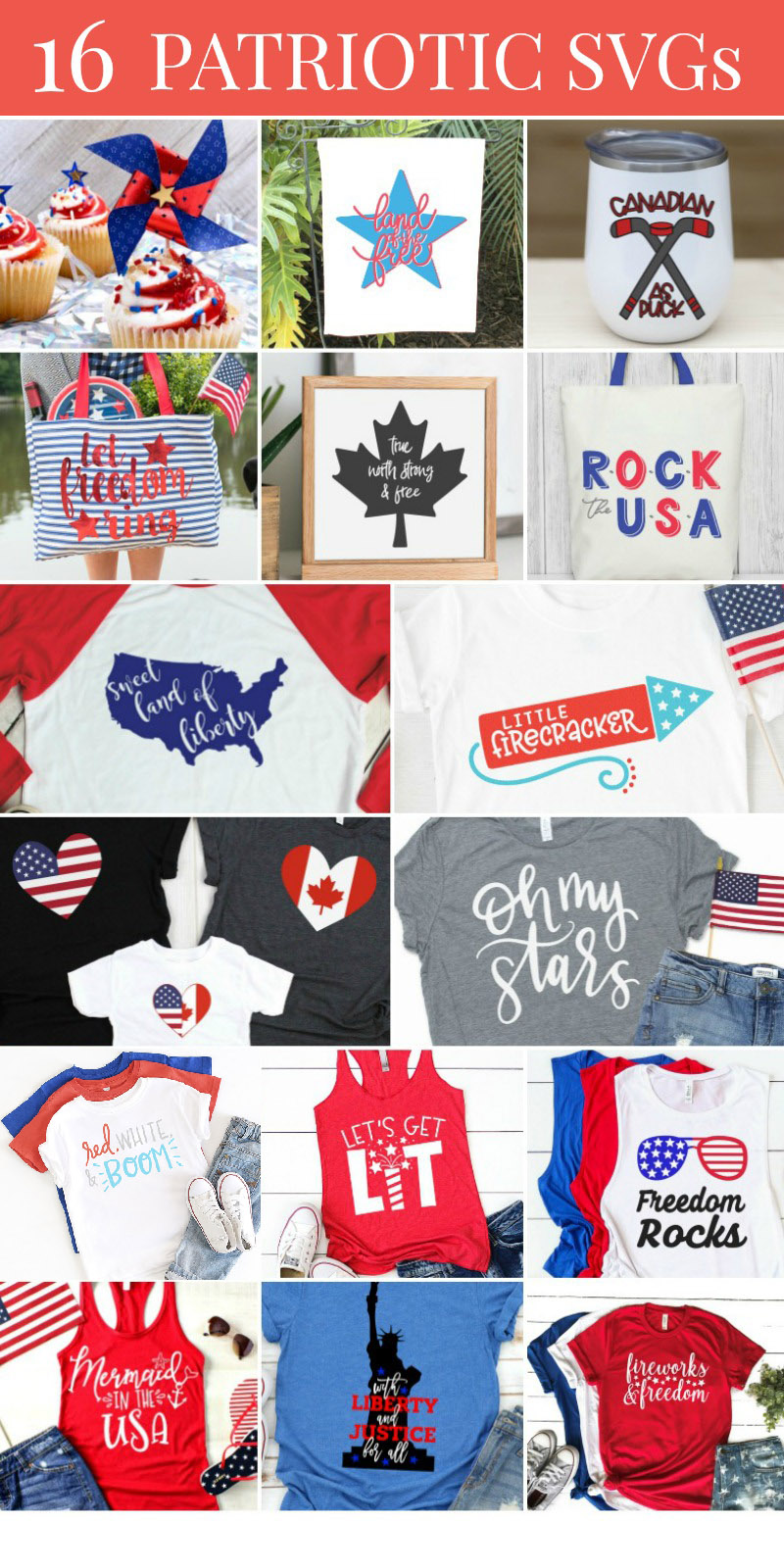 A collection of 15 free Patriotic SVG files for every kind of craft you can image for a patriotic summer!