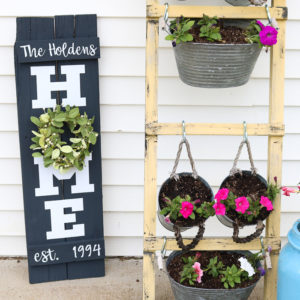 vertical home sign with wreath