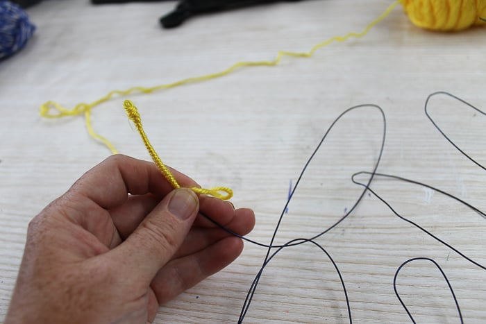 wrapping a wire word with yarn