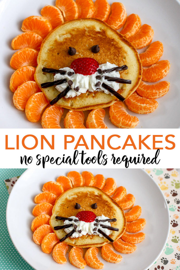 Learn how to make lion pancakes with this quick and easy breakfast idea! Lion King and jungle lovers will really fall for this special treat! #lion #lionking #breakfast #pancakes