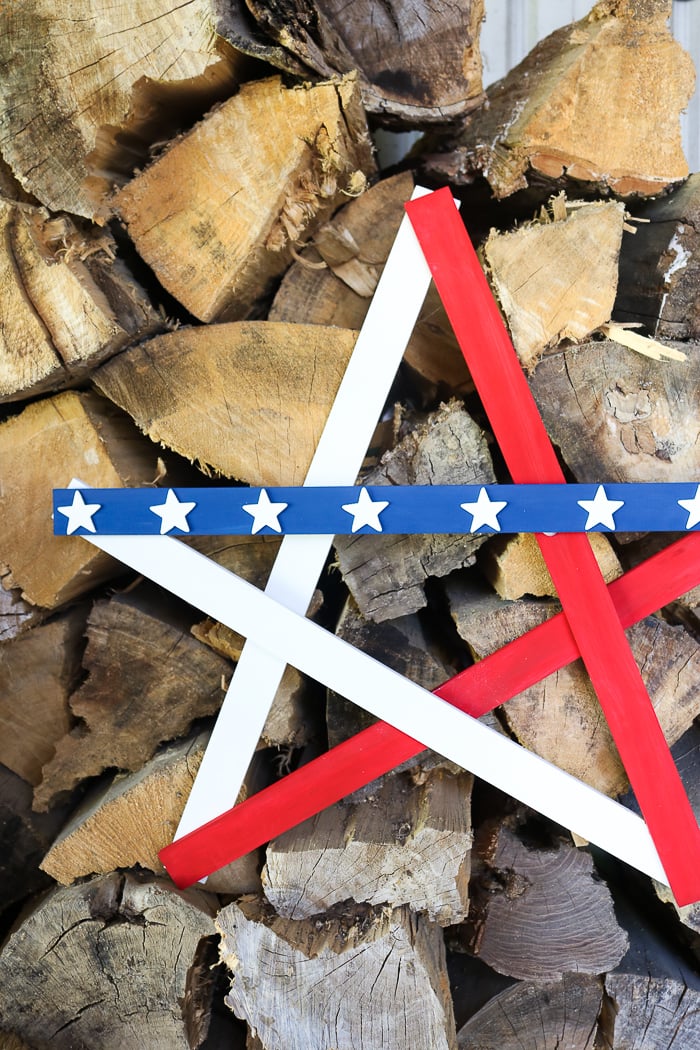 This large patriotic DIY wooden star is perfect 4th of July decoration for indoors or out!