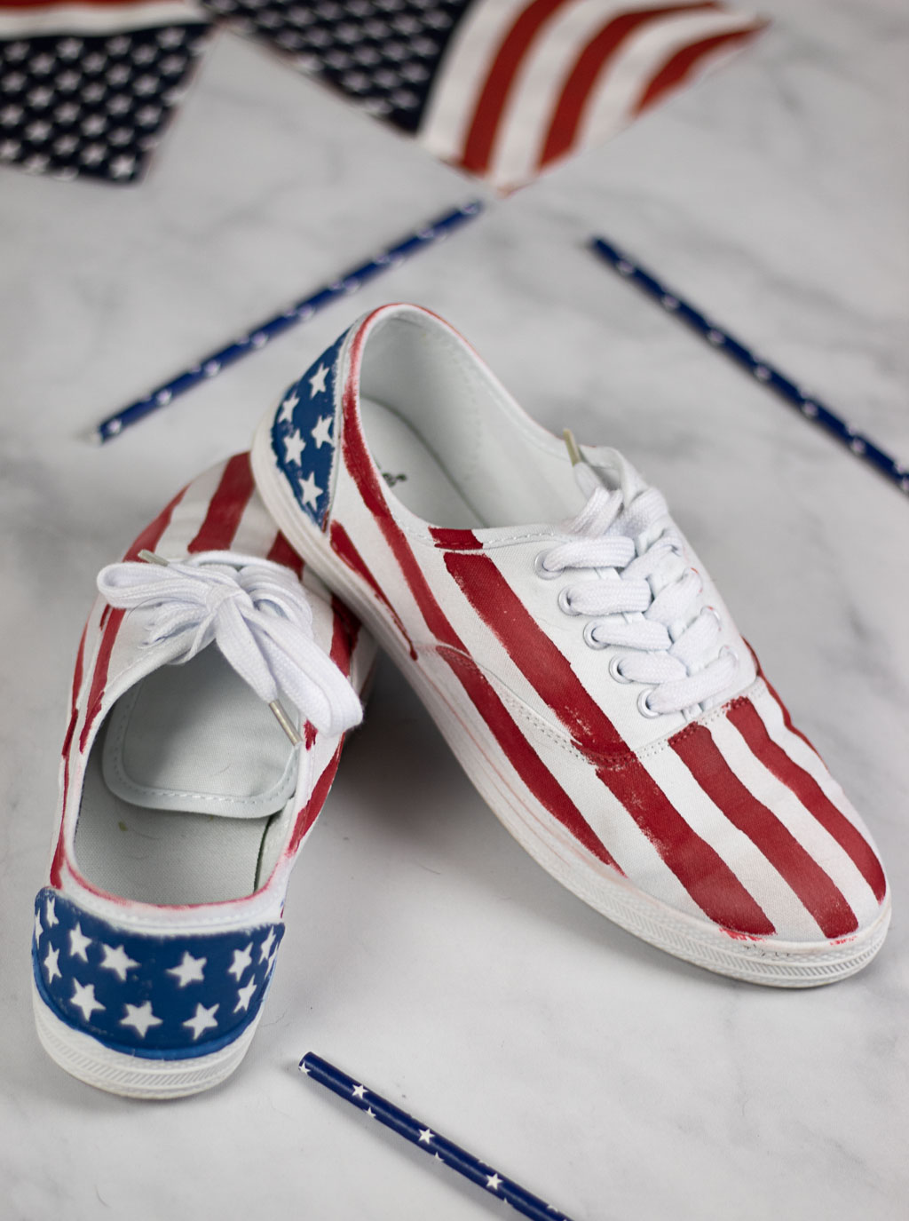 American Flag White Canvas Shoes