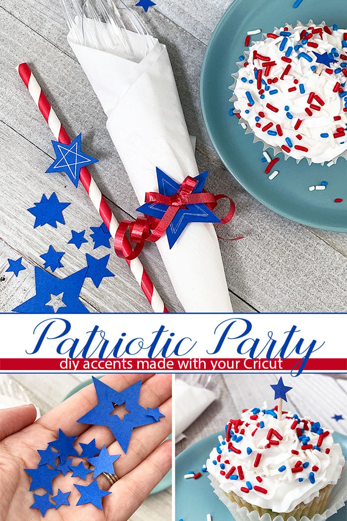 Make these patriotic party accessories with your Cricut machine for tons of summer fun! From napkin rings to cupcake toppers and so much more! #cricut #cricutmade #patriotic #summer