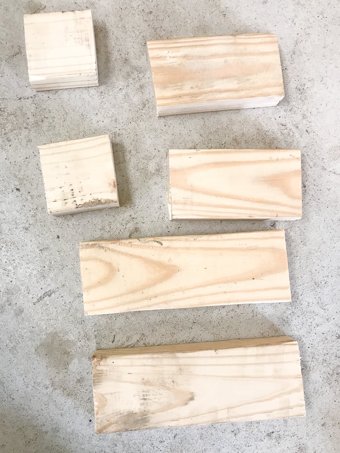 scrap wood pieces cut to make a rustic wood flag