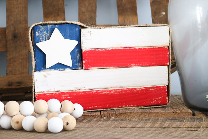 2x4 scraps turned into a rustic wood flag for a farmhouse style home