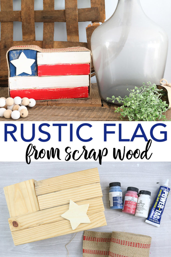 Learn how to make a rustic wood flag from 2x4 scraps! A great idea to decorate farmhouse style home for summer! #rustic #farmhouse #farmhousestyle #flag #patriotic