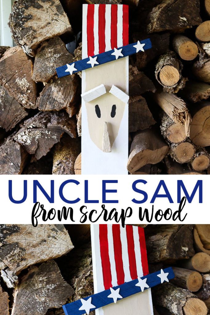 Make Uncle Sam decorations with some scrap wood and these easy to follow instructions. A quick and easy craft for your summer patriotic decor! #summer #patriotic #scrapwood #unclesam