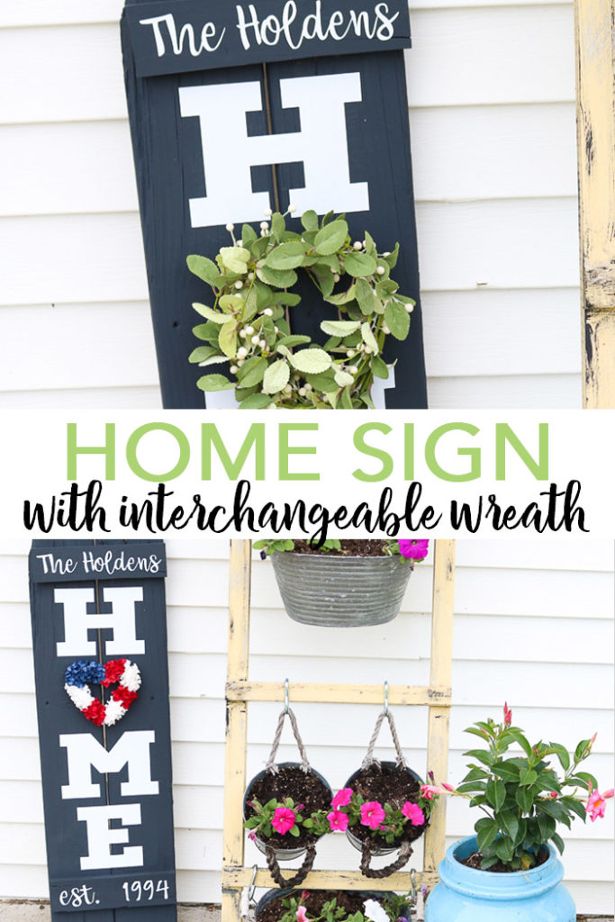 Make a DIY home sign with wreath with scrap wood and your Cricut machine in minutes! Get the tutorial and cut file here! #cricut #cricutmade #home #farmhouse #homesign