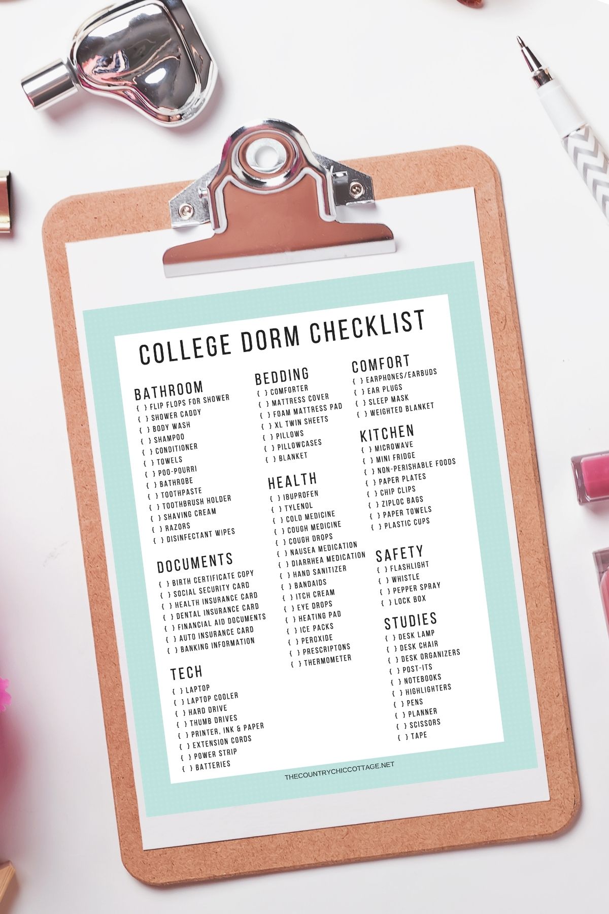 free printable college dorm checklist the country chic cottage