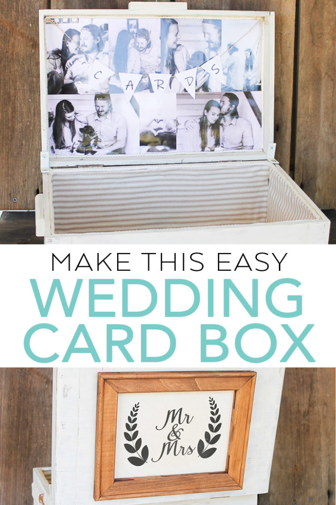 Learn how to make a DIY wedding card box from a vintage wood box! An easy project that is perfect for your DIY wedding! #wedding #cardbox #weddingdecor #diywedding