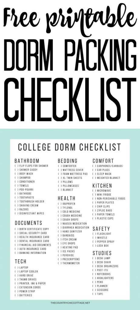 Dorm Room Checklist: Free Printable - The Country Chic Cottage