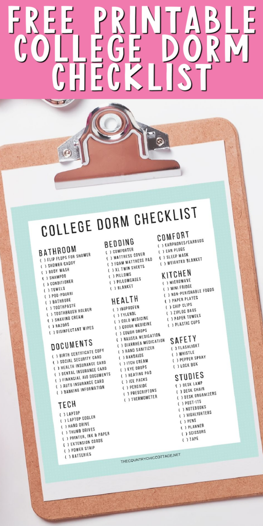 free printable college dorm checklist
