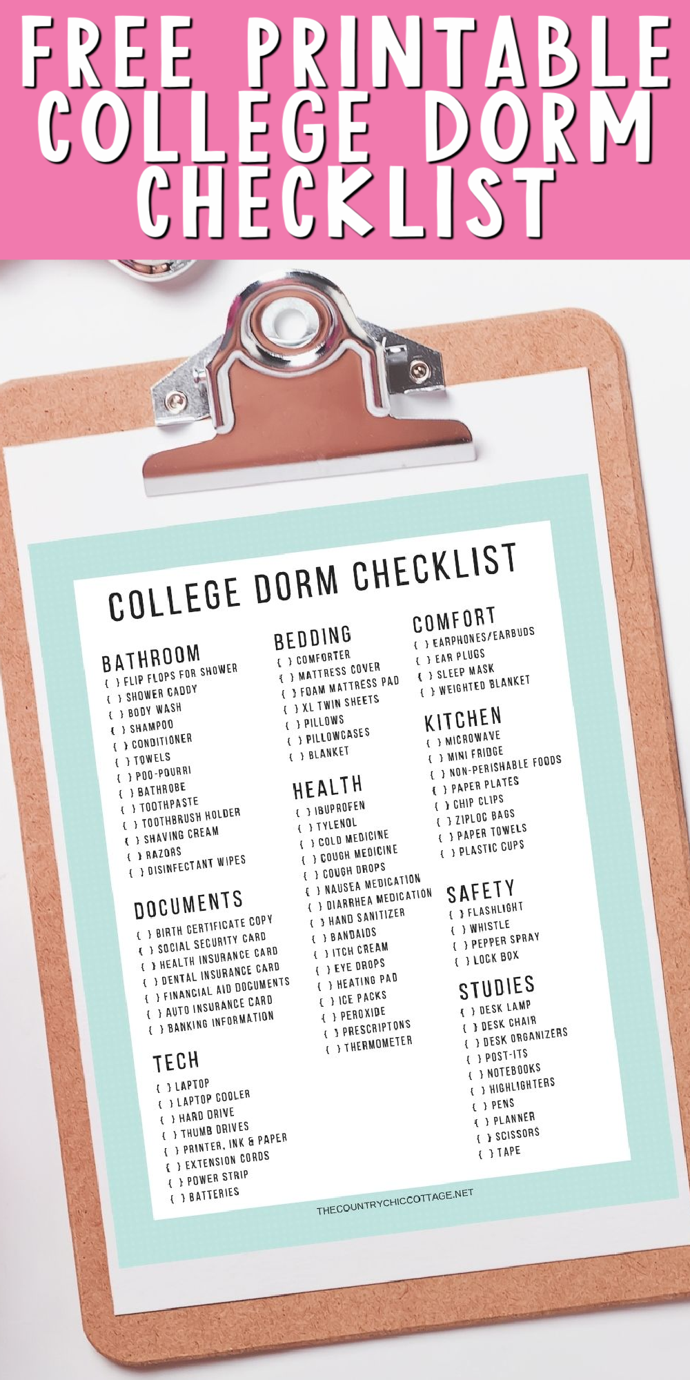 Free Printable College Dorm Checklist Angie Holden The Country Chic