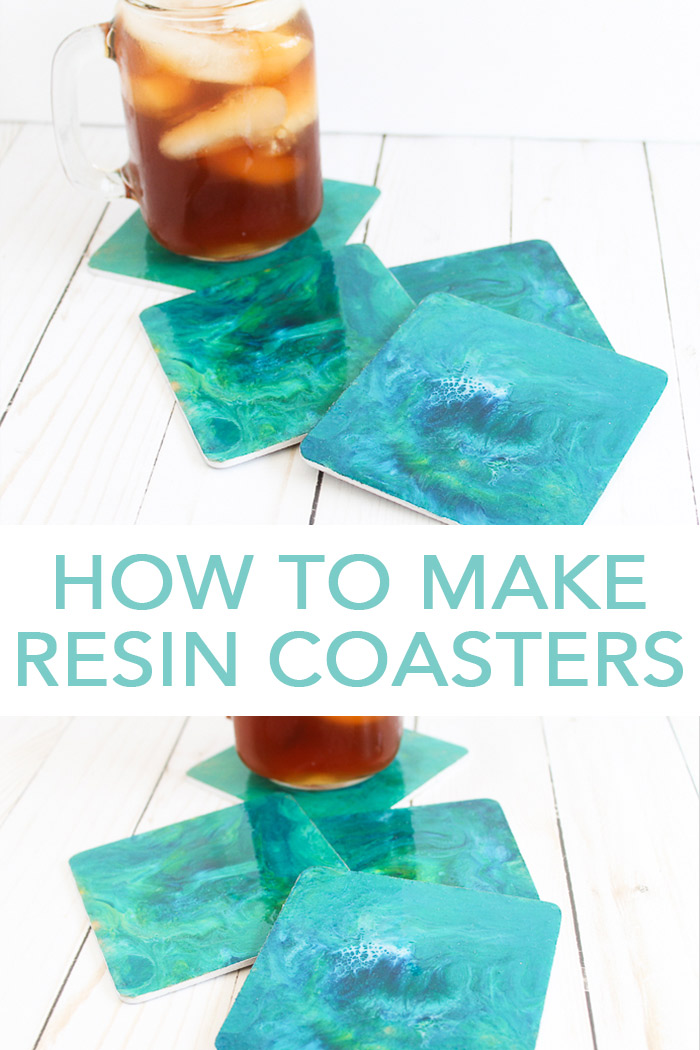 Learn how to make resin coasters! Adding a marbled resin coating to wood coasters is actually super easy and you are going to love the results! #resin #coasters #homedecor #marbled