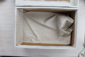lining a vintage box with fabric