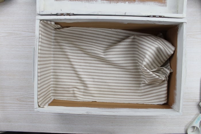 lining a vintage box with fabric