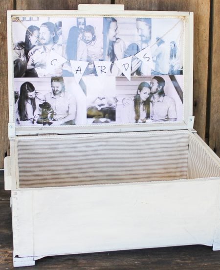 a wedding card box with pictures