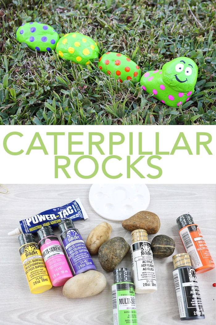 Learn all about painting caterpillar rocks for your garden! A cute and easy craft that even the kids can make this summer! #paintedrocks #rocks #caterpillar #garden #kidscrafts