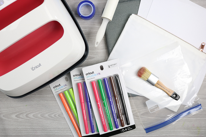 supplies to make a diy makeup bag using Cricut infusible ink