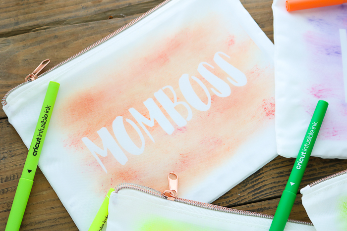 DIY makeup bag with orange momboss watercolor design