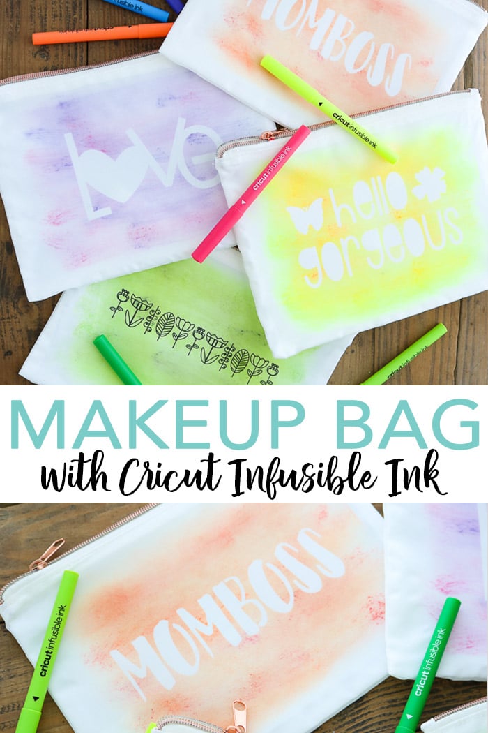 Make this DIY makeup bag with Cricut Infusible Ink and our technique for making a watercolor effect! Then add to a zipper pouch sublimation blank for a quick and easy project idea! #cricut #cricutmade #infusibleink #makeup #watercolor #sublimation