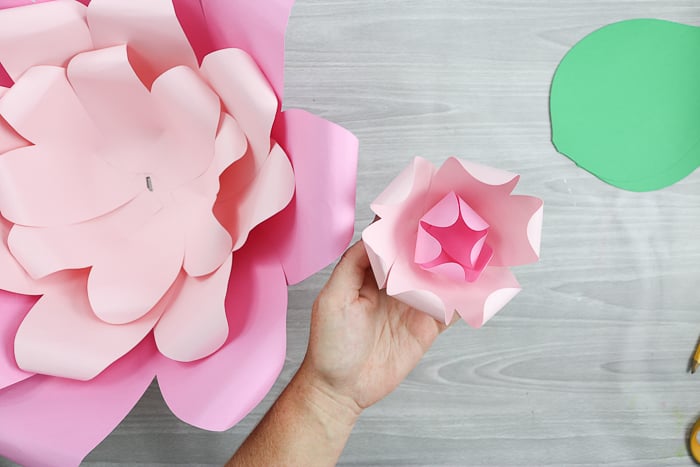 The two smallest layers of flower petals will create the center of the large paper flowers