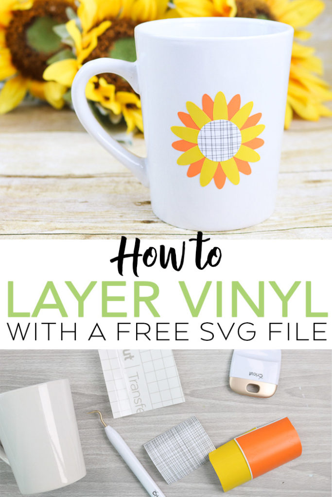 Learn how to layer vinyl and get a free sunflower SVG all in one post! A great tutorial for your Cricut or Silhouette machine! #cricut #cricutmade #vinyl #layering #silhouette #sunflower #svg #freesvg #svgfile