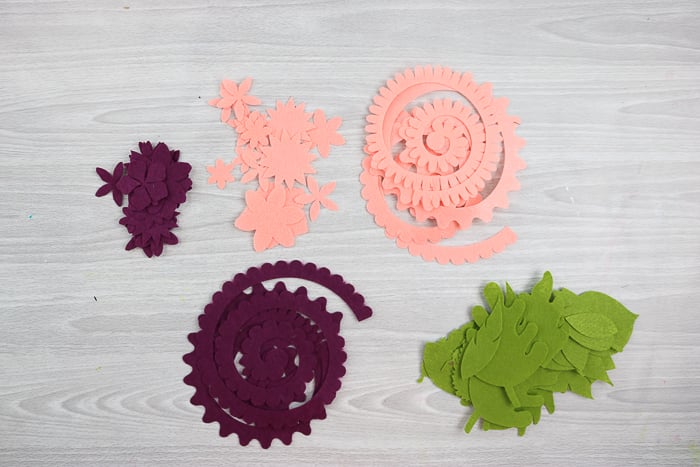 felt flower pieces cut with the Cricut