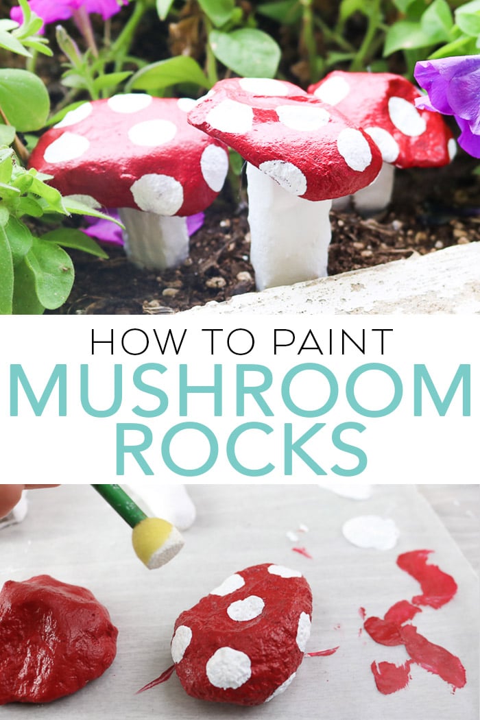 Learn how to paint stones to look like mushrooms. A quick and easy project that will look great in your garden or potted plants! #garden #mushrooms #rockpainting #painting
